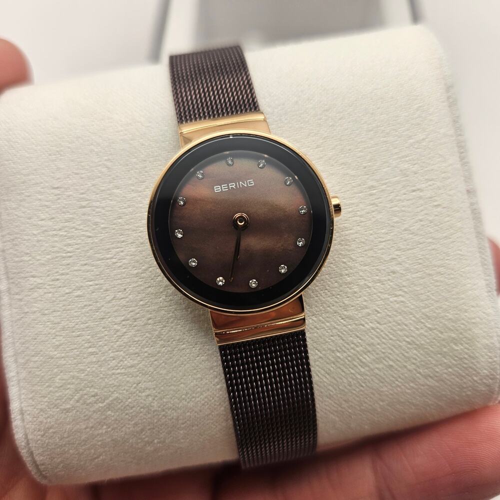 BERING WOMEN'S CLASSIC STAINLESS STEEL BROWN MILANESE MESH WATCH, 24M 10124-265
